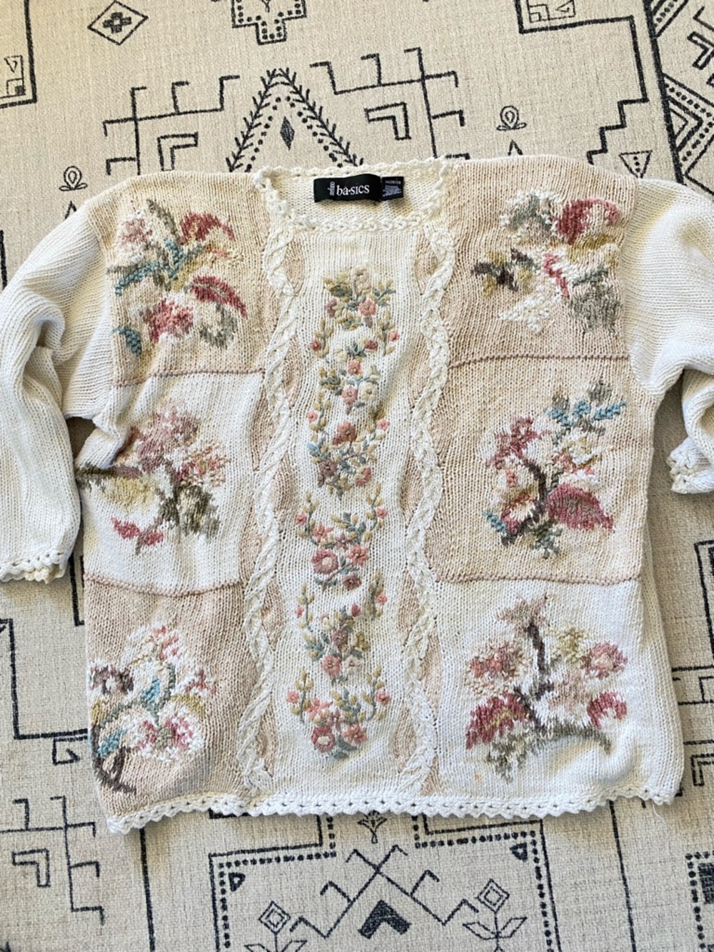 Asics Cream Floral Embroidered Knit Sweater